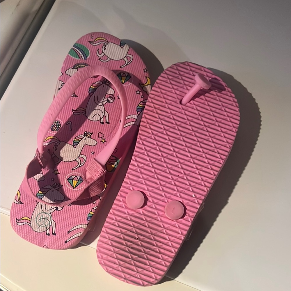 Kids Pink Unicorn Flip Flops
